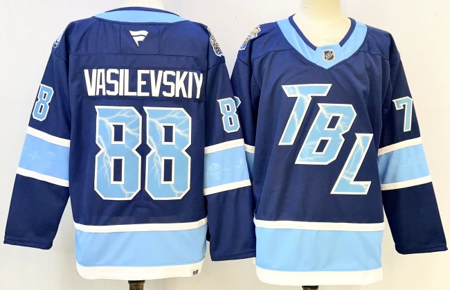 Fanatics Tampa Bay Lightning 88 Andrei Vasilevskiy Ice Hockey Jersey Navy Blue