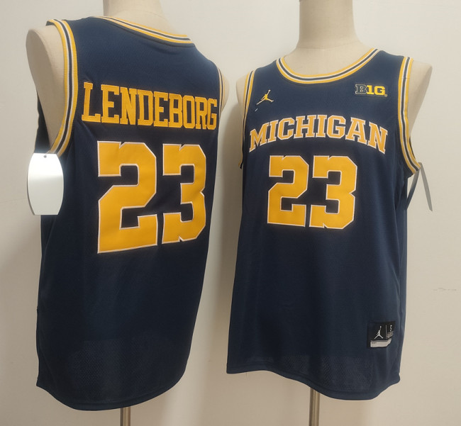 Michigan Wolverines 23 Yaxel Lendeborg College Basketball Jersey Navy Blue
