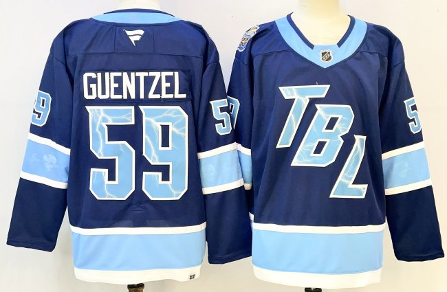 Fanatics Tampa Bay Lightning 59 Jake Guentzel  Ice Hockey Jersey Navy Blue