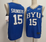 BYU Cougars 15 Richie Saunders College Basketball Jersey Blue