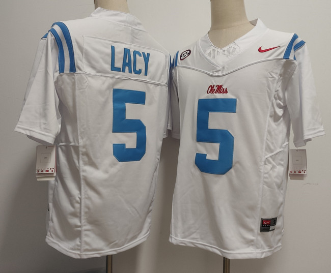 Ole Miss Rebels 5 Kewan Lacy College Football Jersey White Three Dynasties