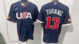 USA  13 Brice Turang Baseball Jersey Navy Blue
