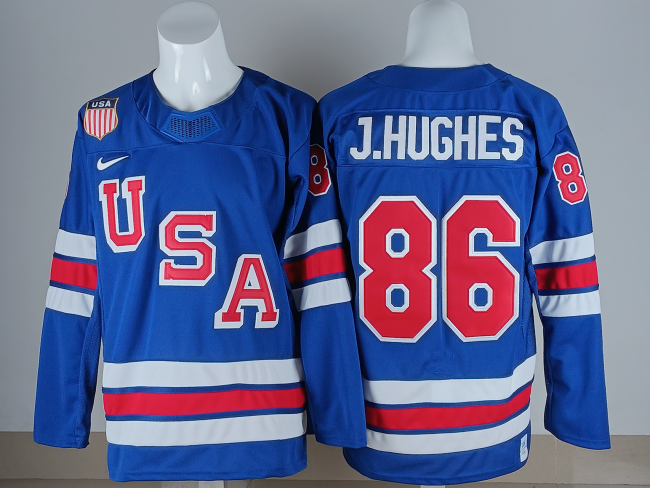 Classic USA  86 Jack Hughes Ice Hockey Jersey Blue