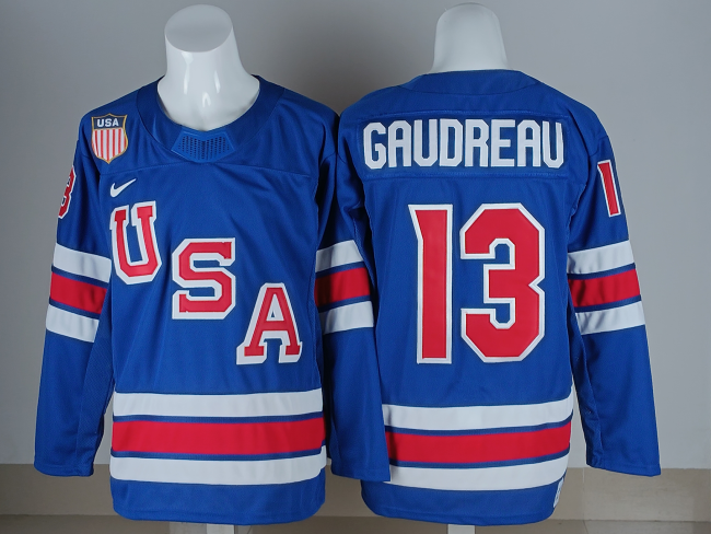 Classic USA 13 Johnny Gaudreau Ice Hockey Jersey Blue