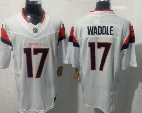 Denver Broncos 17 Jaylen Waddle Football Jersey White Three Dynasties