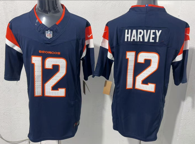 Denver Broncos 12 RJ Harvey Football Jersey Navy Blue Three Dynasties