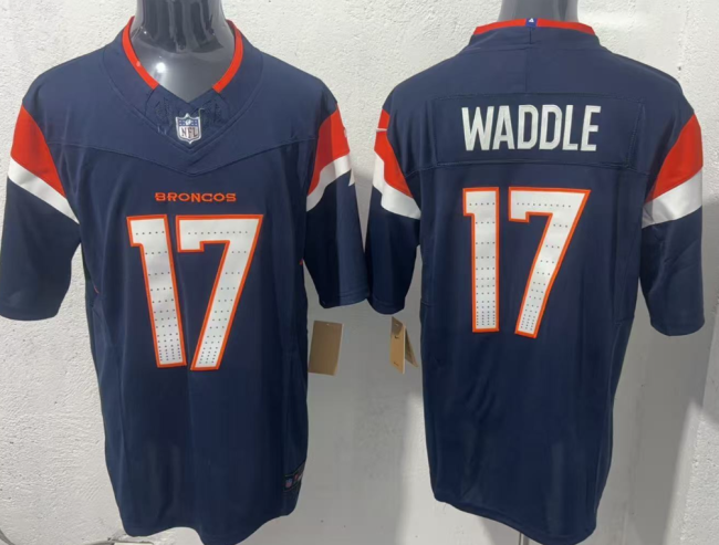 Denver Broncos 17 Jaylen Waddle Football Jersey Navy Blue Three Dynasties