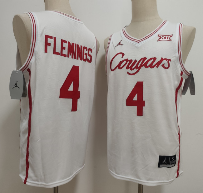 Houston Cougars 4 Kingston Flemings College Basketball Jersey White