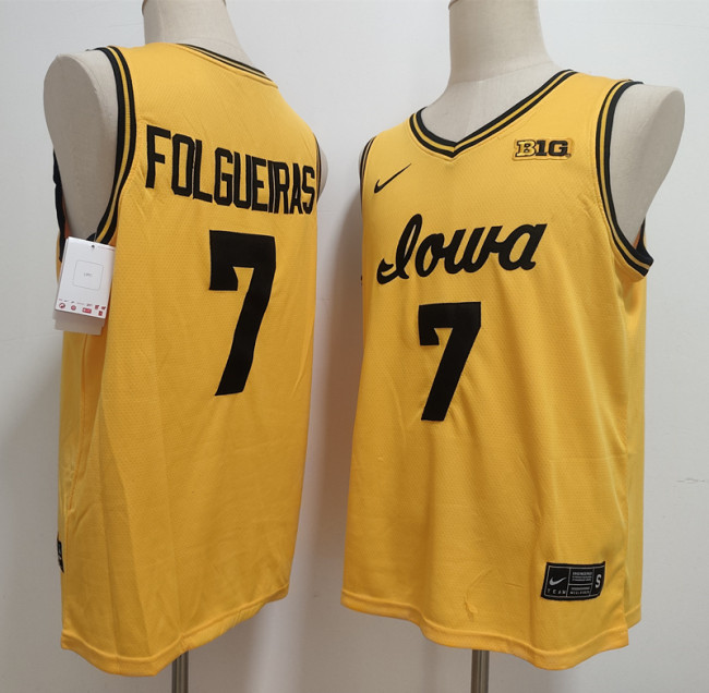 Iowa Hawkeyes 7 Alvaro Folgueiras College Basketball Jersey Yellow