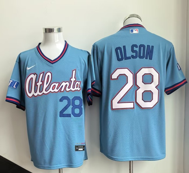 Atlanta Braves 28 Matt Olson Baseball Jersey Blue