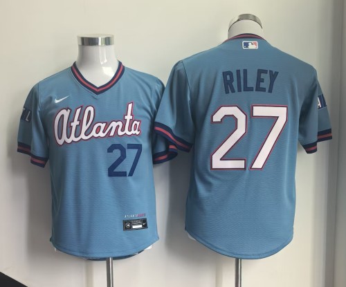 Youth Atlanta Braves 27 Austin Riley Baseball Jersey Blue