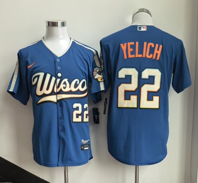 Milwaukee Brewers 22 Christian Yelich Baseball Jersey Blue