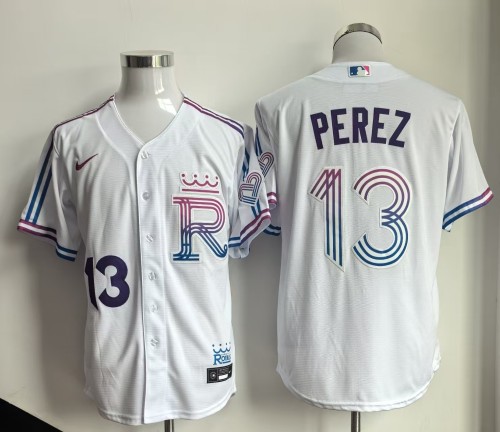 Kansas City Royals 13 Salvador Perez Baseball Jersey White