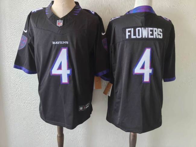 Baltimore Ravens 4 Zay Flowers Football Jersey Black Three Dynasties