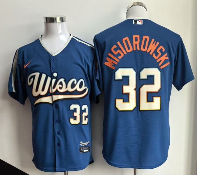 Milwaukee Brewers 32 Jacob Misiorowski Baseball Jersey Blue
