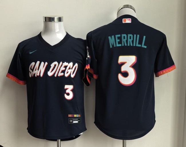 Youth San Diego Padres 3 Jackson Merrill Baseball Jersey pullover style
