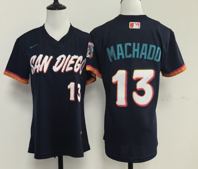 Women San Diego Padres 13 Manny Machado Baseball Jersey pullover style