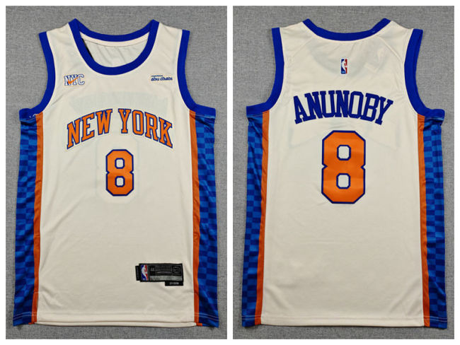 New York Knicks 8 OG Anunoby Basketball Jersey Beige