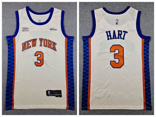 New York Knicks 3 Josh Hart Basketball Jersey Beige