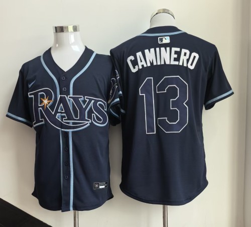 Tampa Bay Rays 13 Junior Caminero Baseball Jersey Navy blue