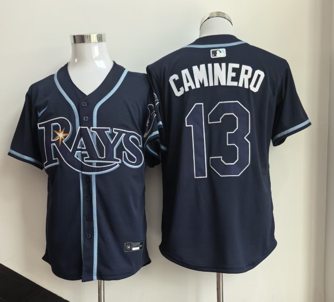 Tampa Bay Rays 13 Junior Caminero Baseball Jersey Navy blue