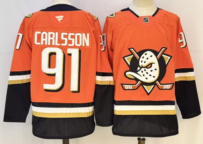 Anaheim Ducks 91 Leo Carlsson Ice Hockey Jersey Orange