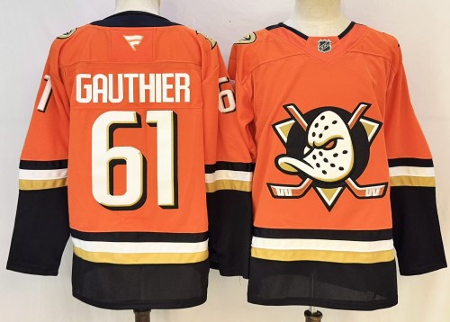 Anaheim Ducks 61 Cutter Gauthier Ice Hockey Jersey Orange