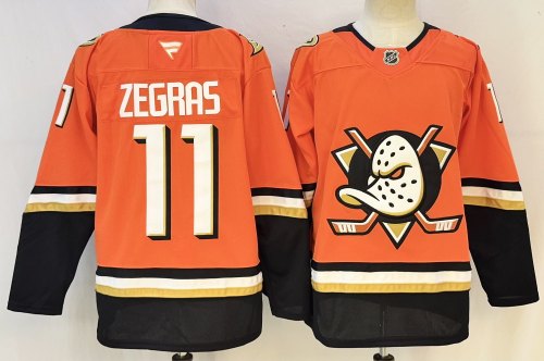 Anaheim Ducks 11 Trevor Zegras Ice Hockey Jersey Orange