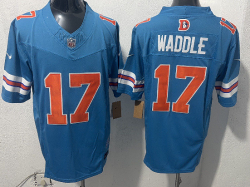 Denver Broncos 17 Jaylen Waddle Football Jersey Blue Three Dynasties