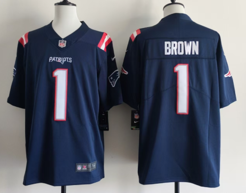 New England Patriots 1 A.J. Brown Football Jersey Legend Navy Blue