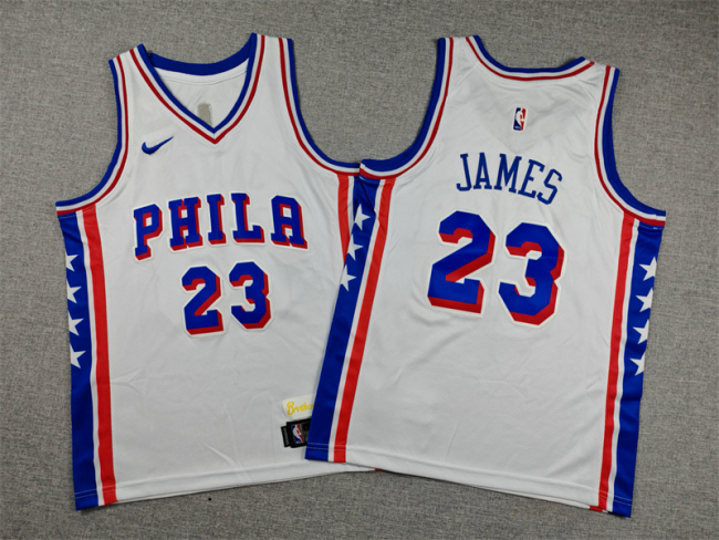Youth Philadelphia 76ers 23 LeBron James Basketball Jersey White