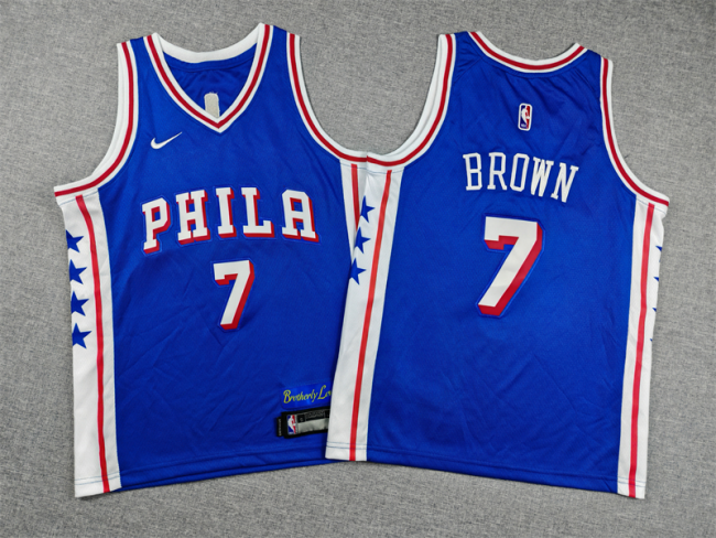 Youth Philadelphia 76ers 7 Jaylen Brown Basketball Jersey Blue