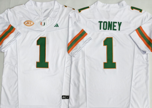 Miami Hurricanes 1 Malachi Toney College Football Jersey White Three Dynasties