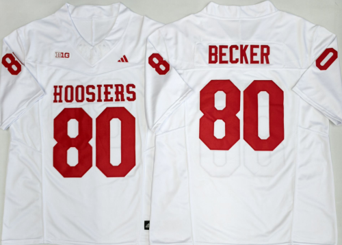 Indiana Hoosiers 80 Charlie Becker Coolege Football Jersey Three Dynasties White