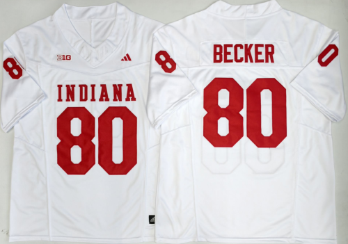 Indiana Hoosiers 80 Charlie Becker Coolege Football Jersey Three Dynasties White