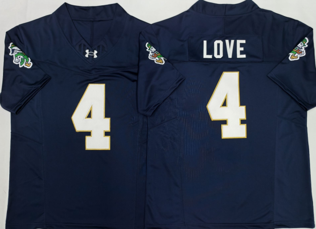 Norte Dame Fighting Irish 4 Jeremiyah Love College Football Jersey Three Dynasties Navy Blue