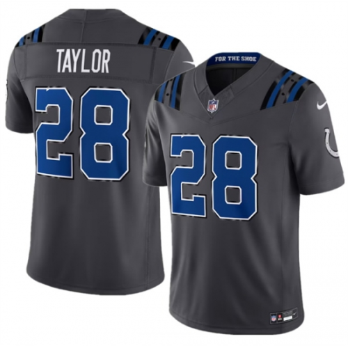 Indianapolis Colts 28 Jonathan Taylor Football Jersey Three Dynasties Anthracite gray