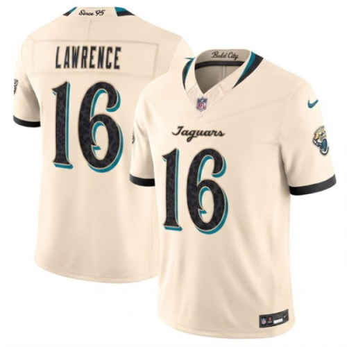 Jacksonville Jaguars 16 Trevor Lawrence Football Jersey Three Dynasties Beige