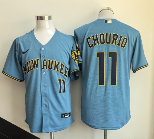 Milwaukee Brewers 11 Jackson Chourio Baseball Jersey Light blue city Edition