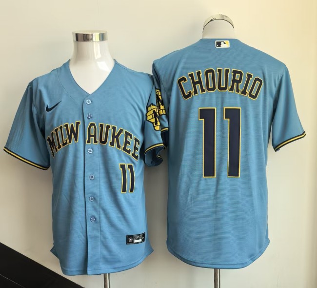 Milwaukee Brewers 11 Jackson Chourio Baseball Jersey Light blue city Edition