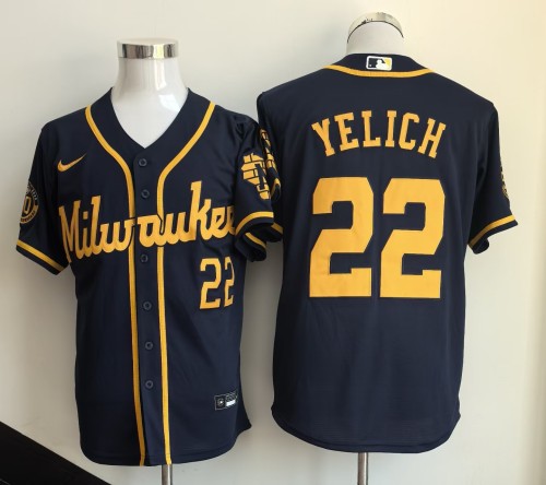 Milwaukee Brewers 22 Christian Yelich Baseball Jersey  Navy Blue