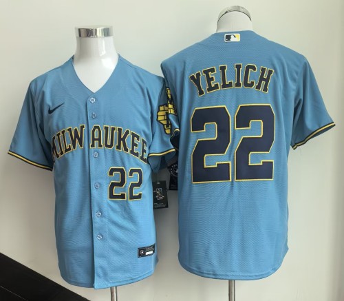 Milwaukee Brewers 22 Christian Yelich Baseball Jersey Light blue city Edition