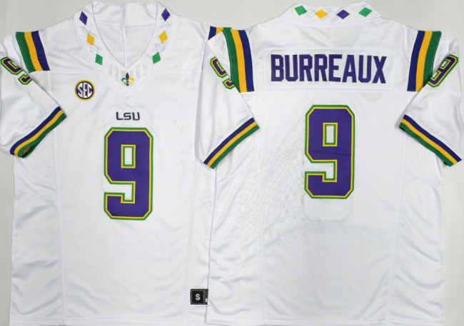 LSU Tigers 9 Joe Burreaux College Football Jersey Three Dynasties White