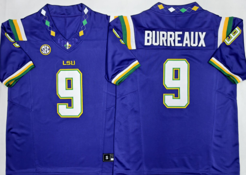 LSU Tigers 9 Joe Burreaux College Football Jersey Three Dynasties Purple
