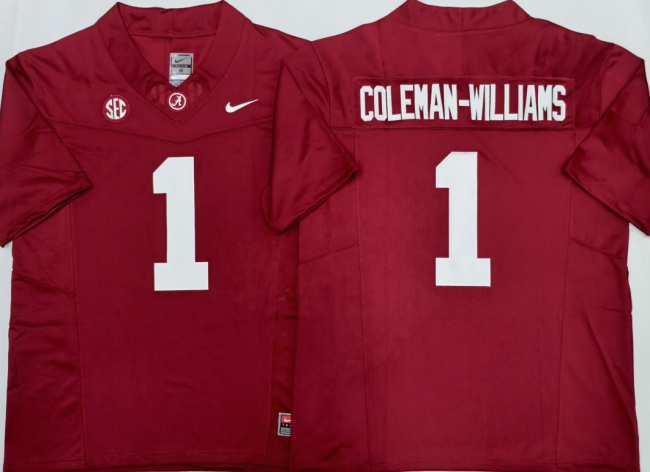 Alabama Crimson Tide 1 Ryan Coleman-Williams  College Football Jersey Three Dynasties Red
