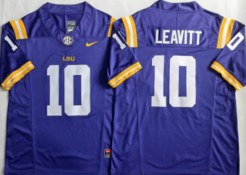 LSU Tigers 1 Sam Leavitt College Football Jersey Three Dynasties Purple
