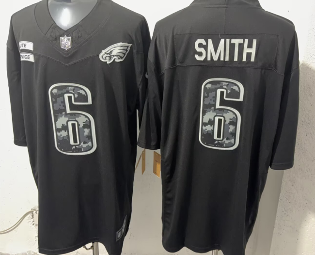 Philadelphia Eagles 6 DeVonta Smith Football Jersey black Salute to Service