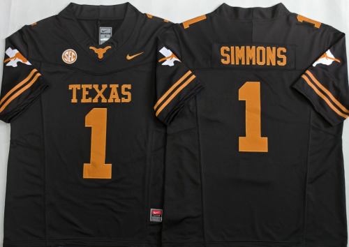 Texas Longhorns 1 Colin Simmons College Football Jersey Three Dynasties Black