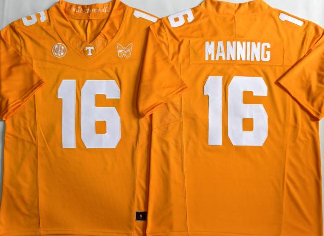Tennessee Volunteers 16 Arch Manning College Football Jersey Three Dynasties Orange