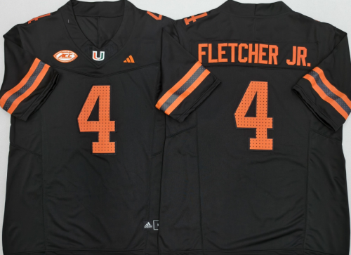 Miami Hurricanes 4 Mark Fletcher Jr. College Football Jersey Three Dynasties Black